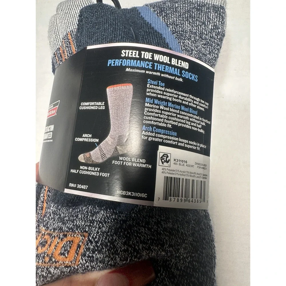 3‎ pairs mens DICKIES steel tow crew thermal wool blend crew socks size 6-12